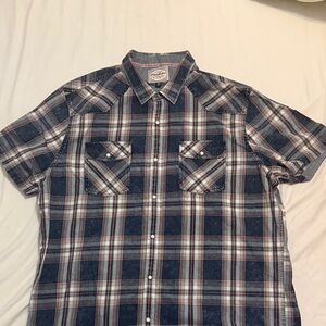 Men's Plaid Button-Down Shirt - Navy and White